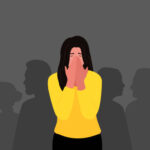 Depression. Panick attack. Mental disorder. People crowd Vector illustration